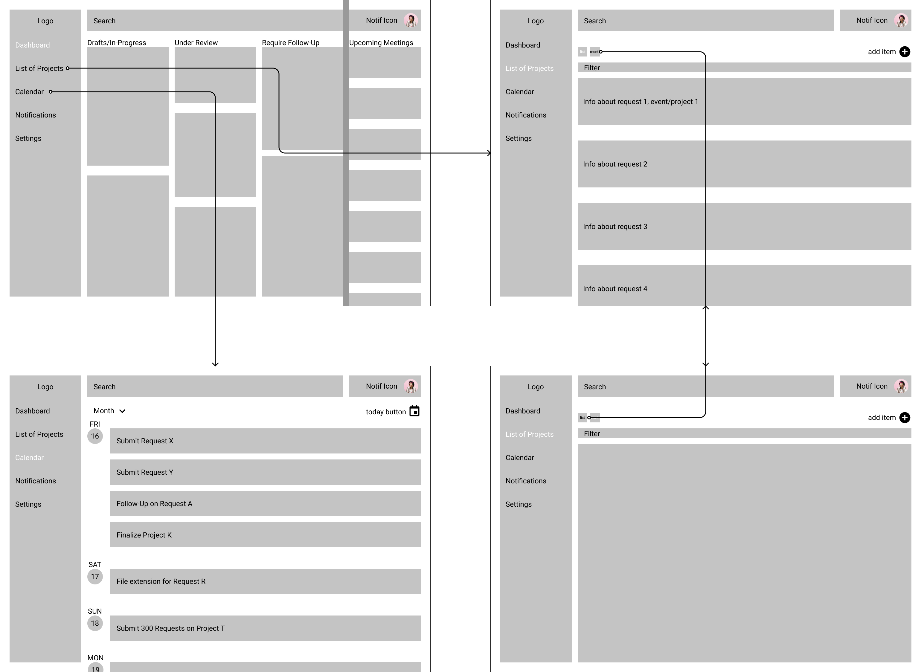 Lo-Fi wireframes of the MuckRock project